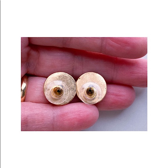 Earrings Star Round Disc Black Crystal Pave Golden - Picture 7 of 7